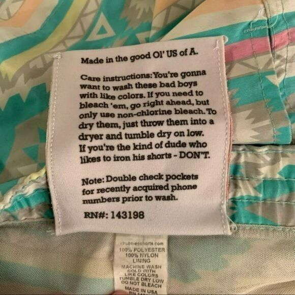 Chubbies Mens Size L Aztec Pastel Print Swim Trunks Nylon Lining Made In USA - Picture 4 of 9